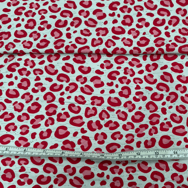 Cotton Jersey Red & Pink Leopard