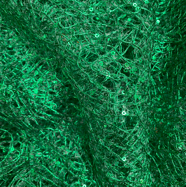 Emerald Green Sequin Cobweb Lace