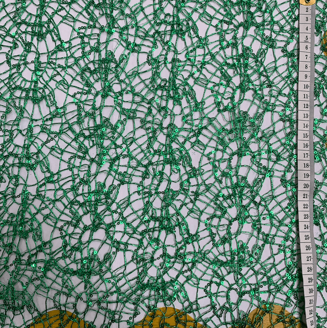 Emerald Green Sequin Cobweb Lace