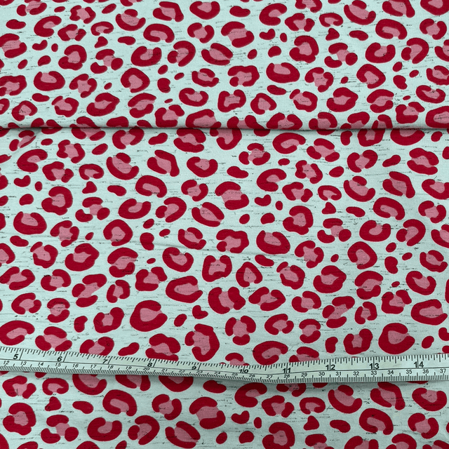 Cotton Jersey Red &amp; Pink Leopard