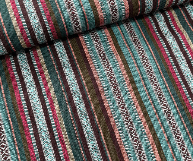 Brown &amp; Turquoise Stripe Woven Cotton
